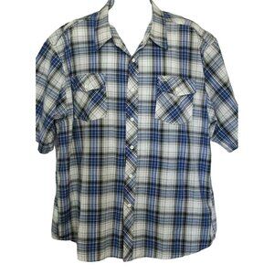 Blue Gear Mens Shirt Sz 3XL Short Sleeve Button Front Blue Plaid 2 Front Pockets